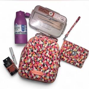 Vera Bradley Pink and Orange Patterned Lunchbox and Wristlet set